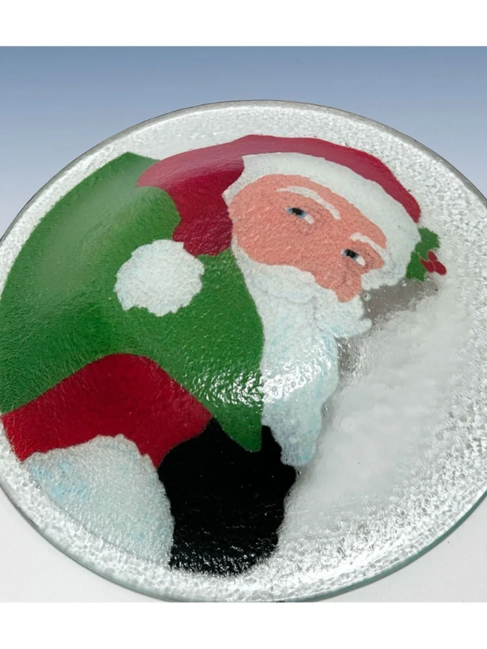 PEGGY KARR Fused Art Glass SANTA Bowl 8.5” Christmas w Box